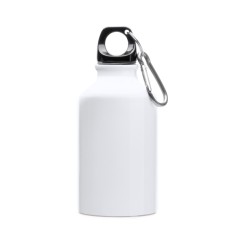 Bidón de aluminio con mosquetón. Tapón en color negro y mosquetón del mismo color metálico que la botella. 2