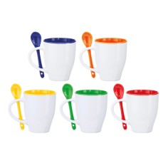 Taza de cerámica Interior y cuchara a color, a juego.
