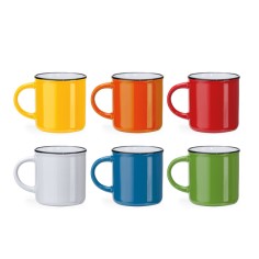 Taza de cerámica de estilo retro con asa redonda. Capacidad 300 ml. 
Presentación en caja blanca.